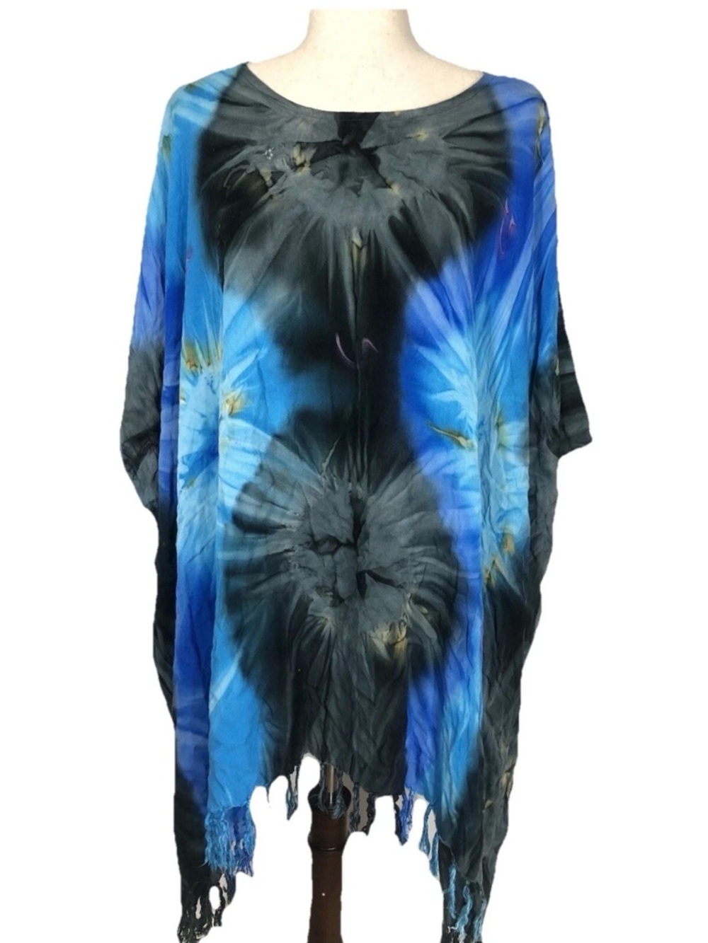 Batik World Tie dye one size swim Coverup with Fringe rayon boho hippie